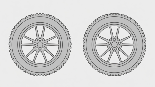Flat vector diagram showing an 18-inch winter wheel with tall compliant sidewall and HL load rating compared to a 20-inch summer wheel